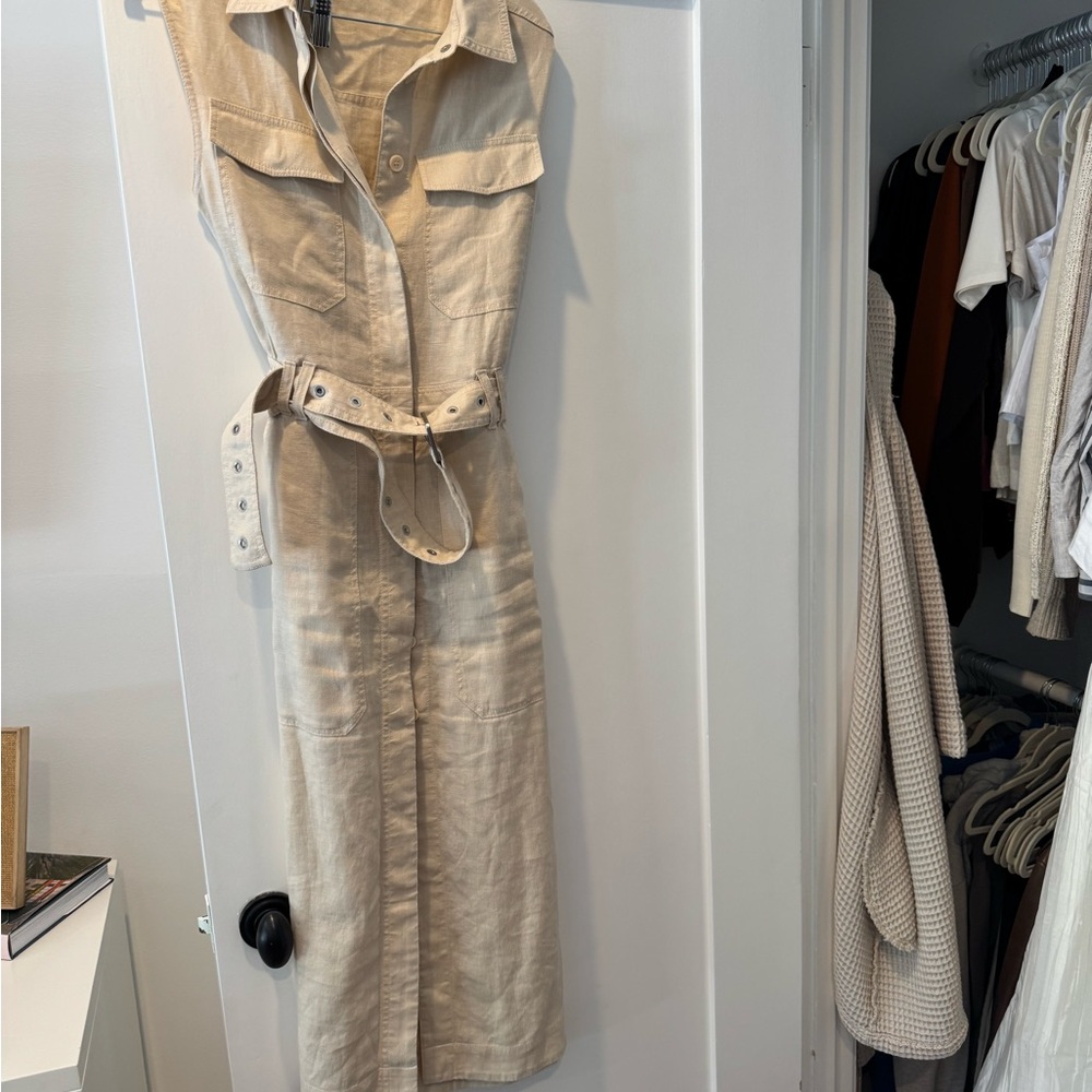 & Other Stories Heavy Linen Beige Sleeveless Belted Dress